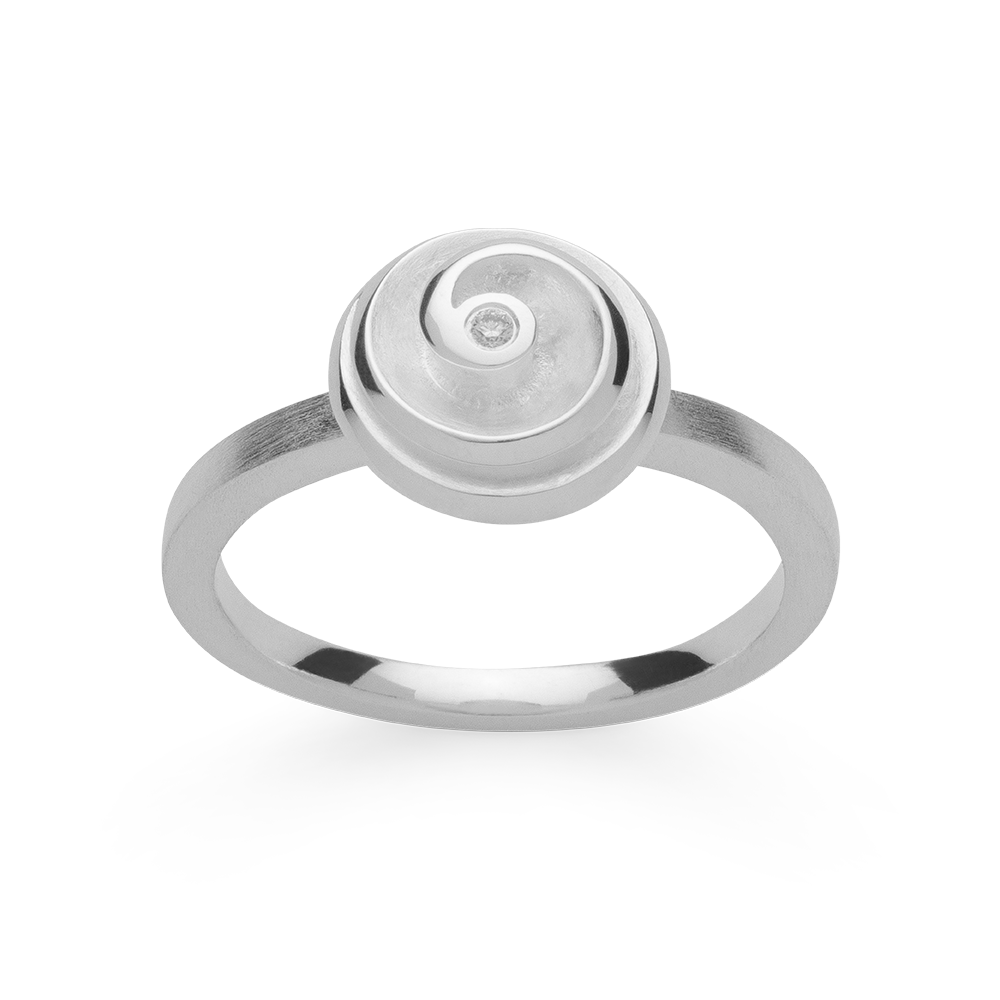 925/- Ring, kratzmatt/poliert, Dia. 0,015ct W-SI - 60 / Rhodiniert