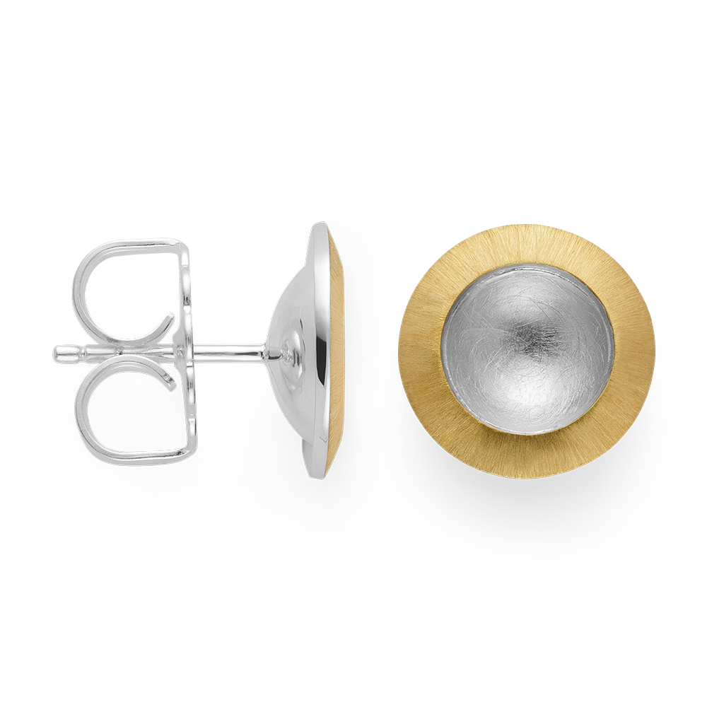 925/- Ohrstecker,teilvergoldet,rhodi.,matt/kratzm. - Rhodiniert