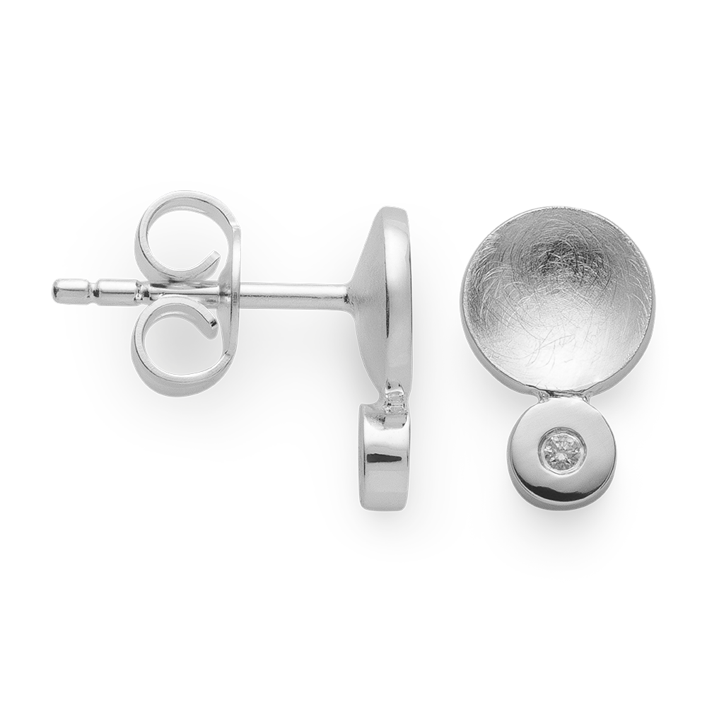 925/ear studs,rh-plated,matt/pol, dia. 0,02ct W-SI - Rhodium-plated