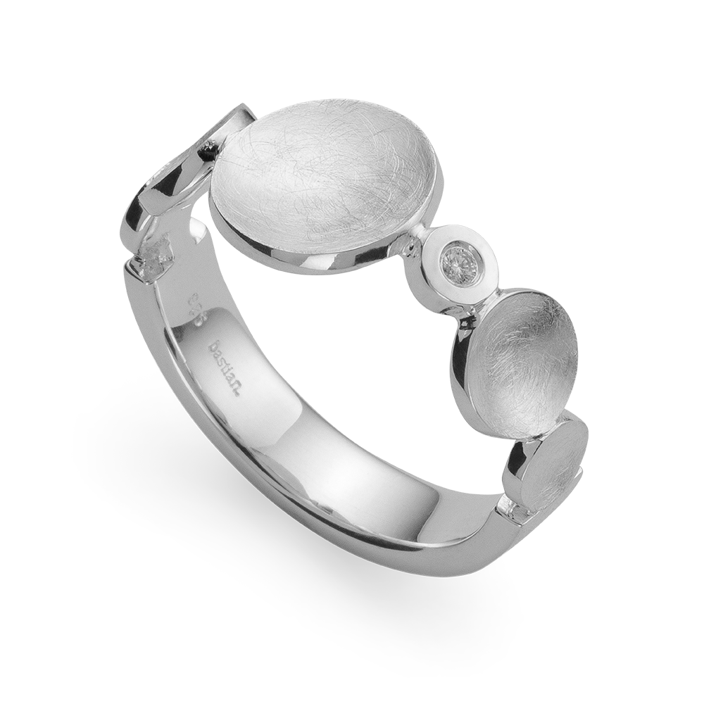 925/- ring, rh-plated, matt/pol,dia. 0,02ct W-SI - 60 / Rhodium-plated