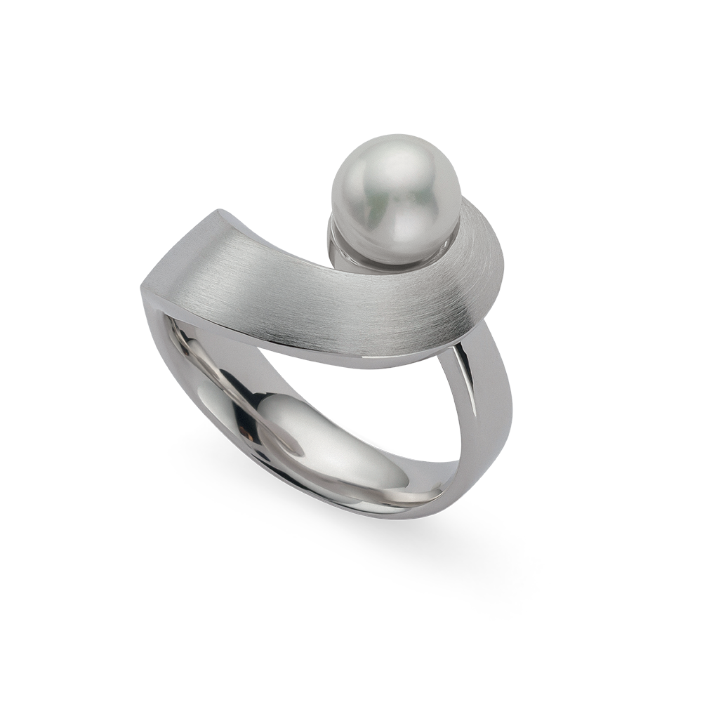 925/- ring, rh-plated,matt/pol,cultur. pearl2,89ct - 60 / Rhodium-plated