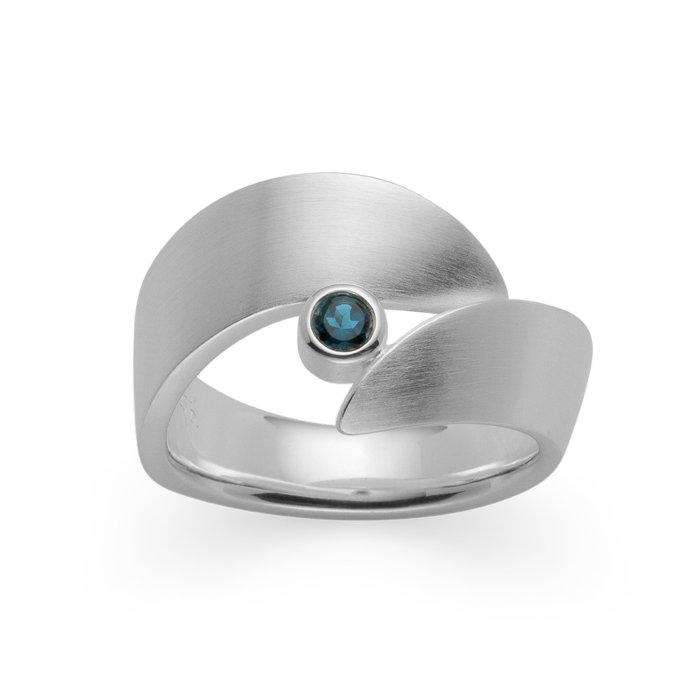 925/-ring, rh-plated,matt, topaz london blue0,13ct - 60 / Rhodium-plated