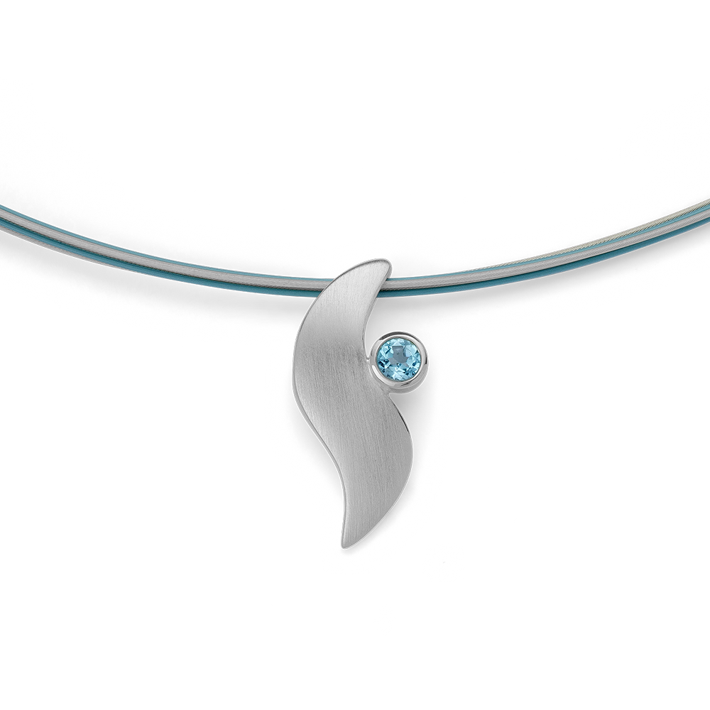 925/pendant,rh-plated,satin matt,blue topaz 0,14ct - Rhodium-plated
