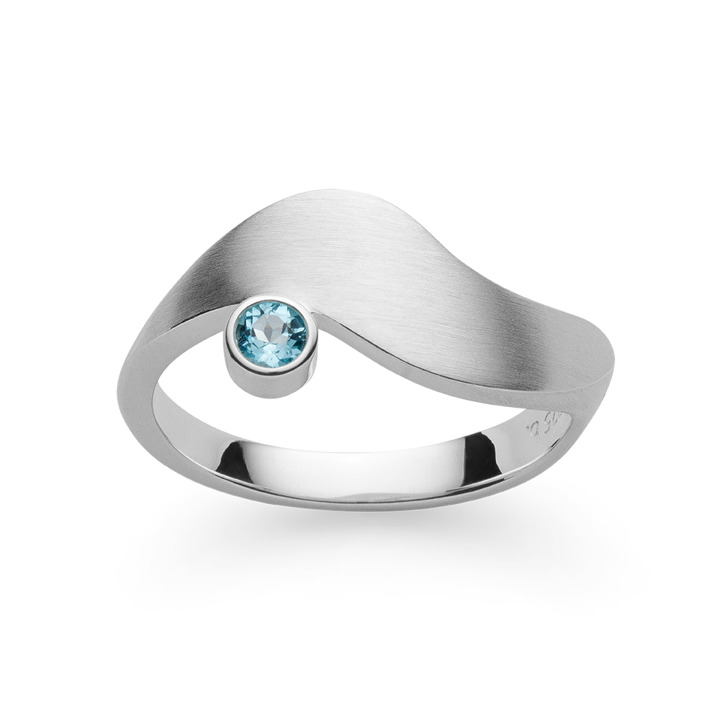 925/-ring,rh-plated, satin matt,blue topaz 0,13ct - 60 / Rhodium-plated