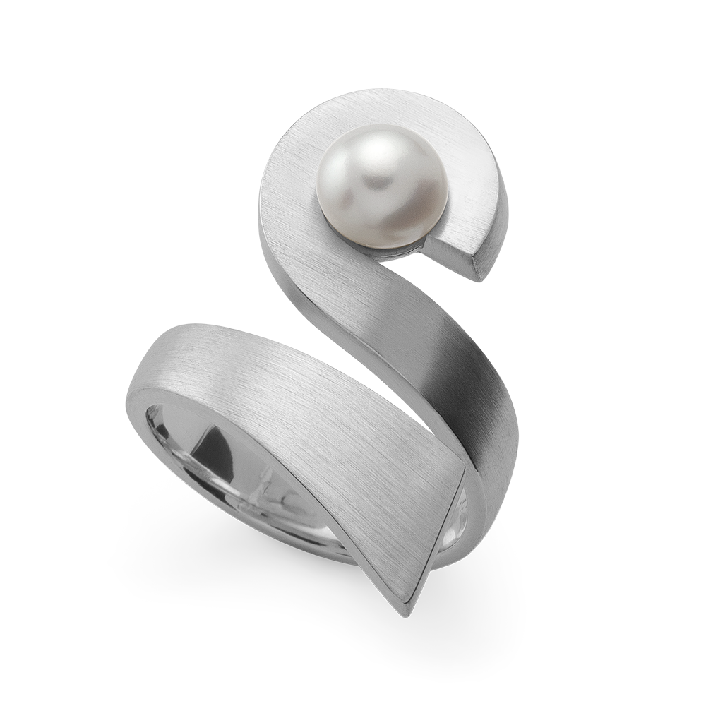 925/-ring, rh-plated, matt, cultured pearl 2,15ct - 60 / Rhodium-plated
