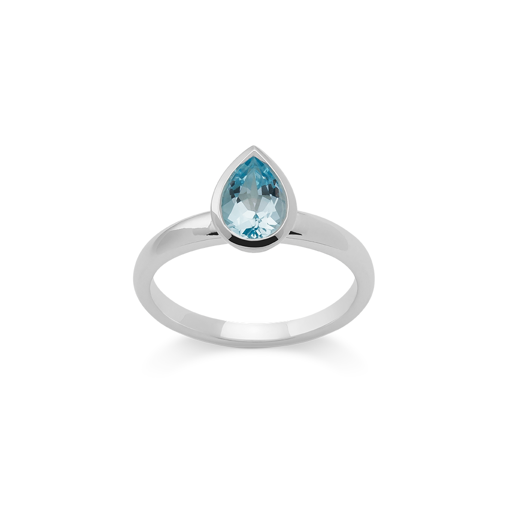 925/- ring, rh-plated, polished, blue topaz 1,12ct - 60 / Rhodium-plated