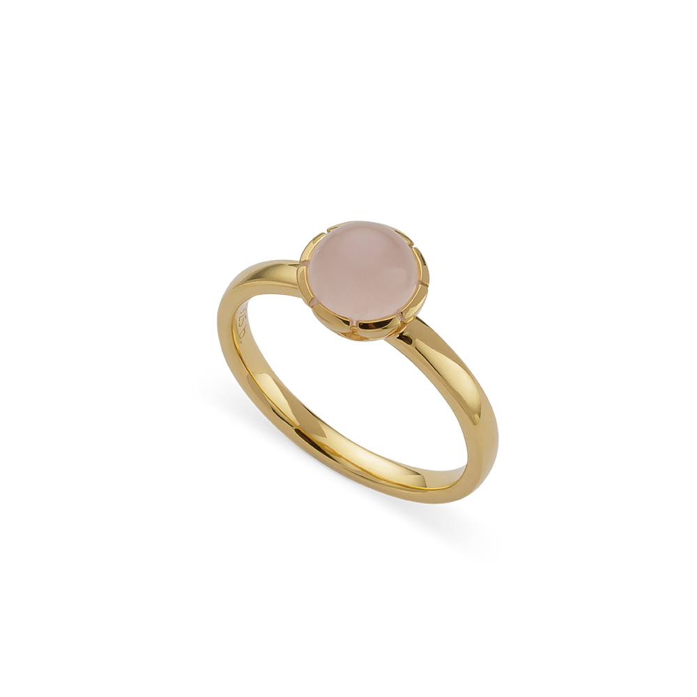925/- Ring, vergoldet, poliert, Rosenquarz 1,33ct - 60 / Nicht rhodiniert