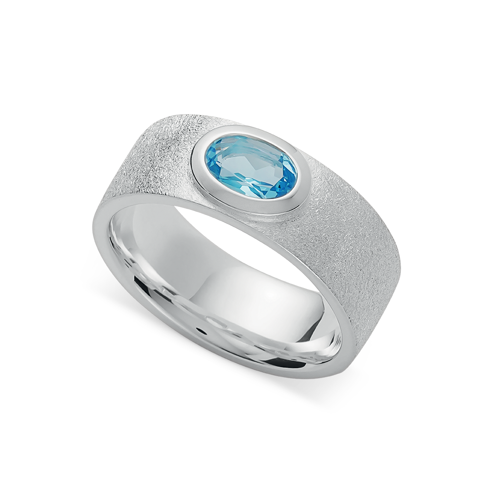 925/-Ring,Topas Swiss Blue 0,54ct,sandmatt/poliert - 60 / Rhodiniert