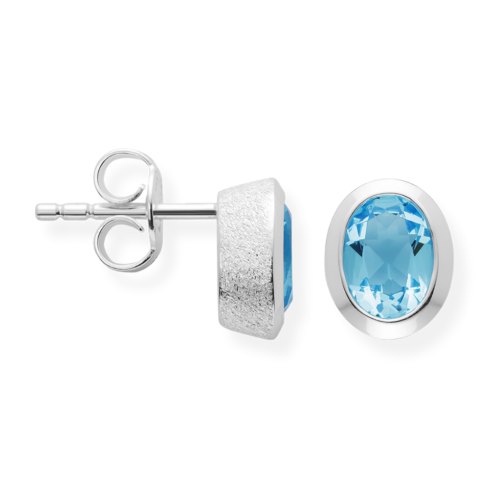925/- Ørestikker blå topas 1,26ct. Mat/pol - Rhodineret