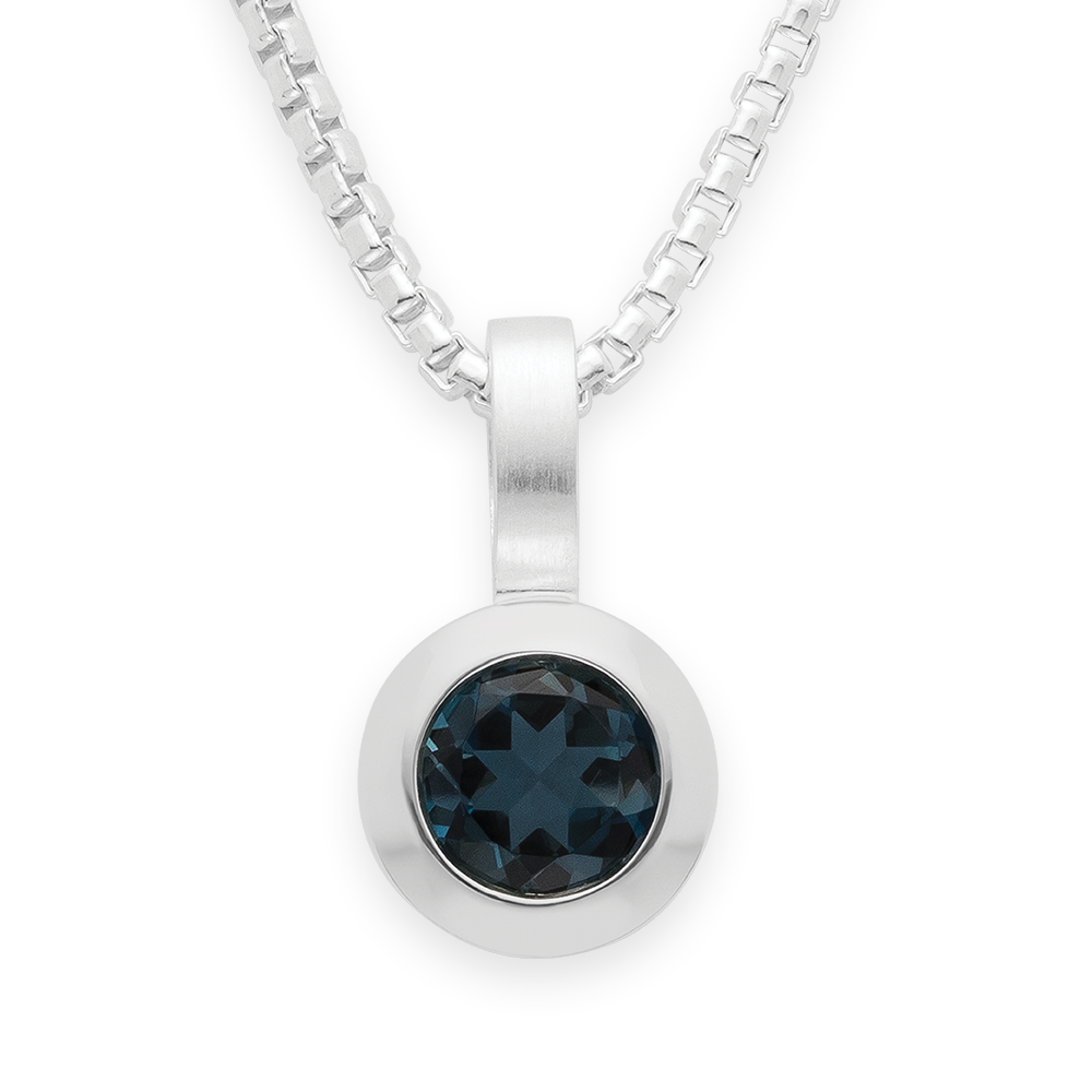925/- Vedhæng blå topas 0,83ct. Mat/pol - Rhodineret