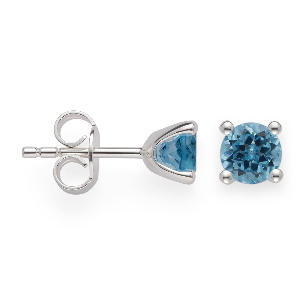 925/- Ørestikker blå topas 1,10ct. Poleret - Rhodineret