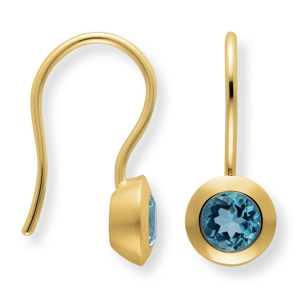 925/ - oorbellen, verguld met blauwe topaas van 1,12 ct, mat/glanzend