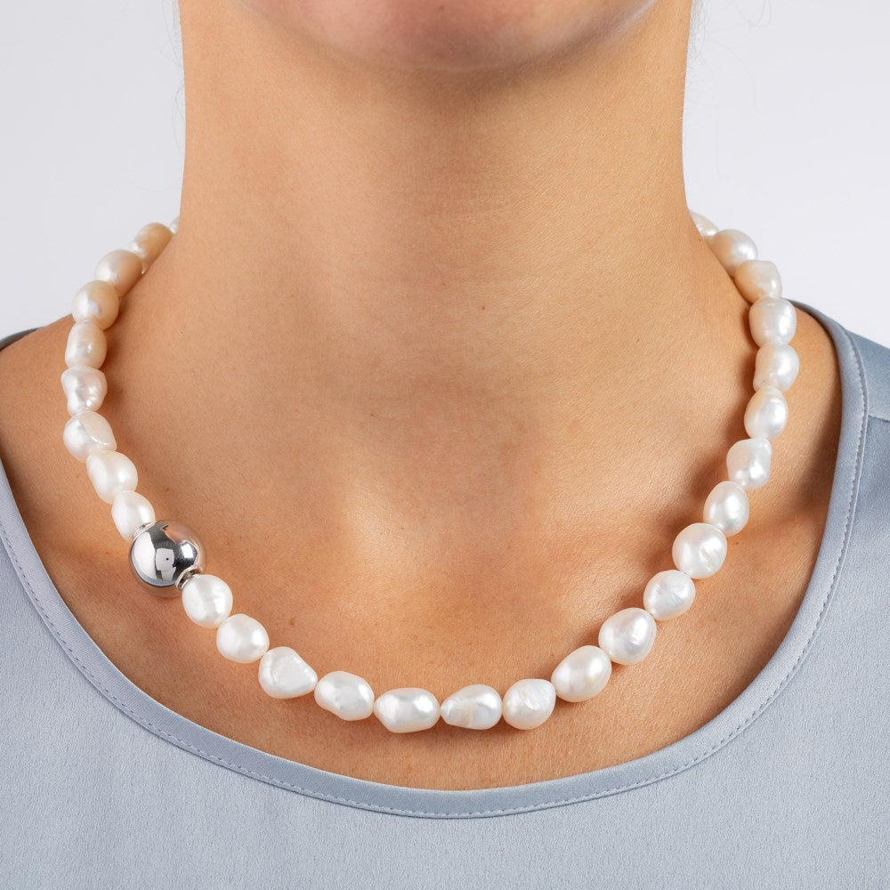 Süsswasser System-Kette Barock Perle Weiss 10mm