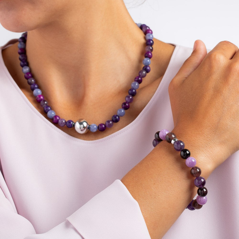 Amethyst, Cherry quartz, Spong quartz, Garnet 12mm Armband