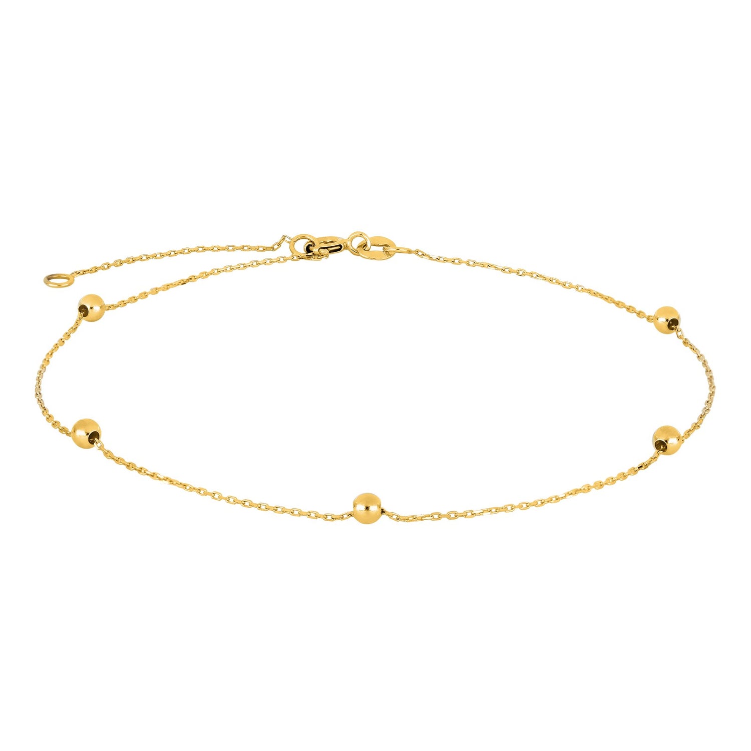 8kt. goldfusskette m/5 Kugeln