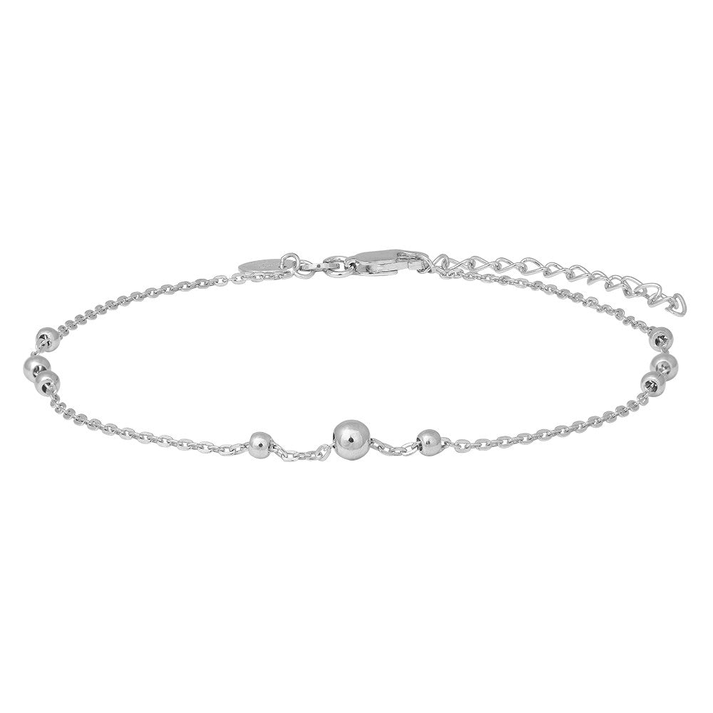Silber Fußkettchen BEAD52 23+4cm - Rhodiniert