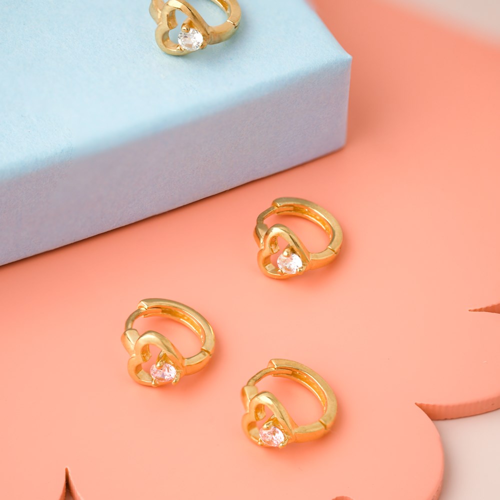 Goldp. siver hoops hearts w. white cz