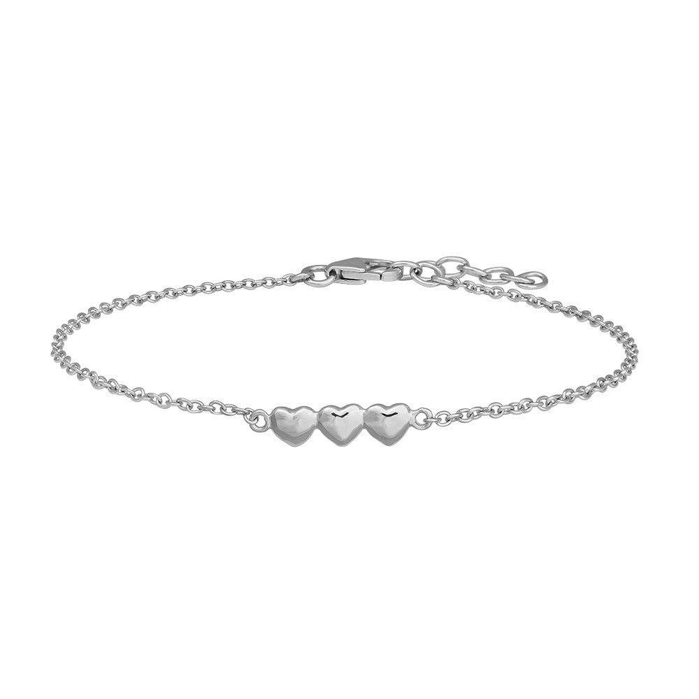 Rhod. Silberarmband m/3 Herzen