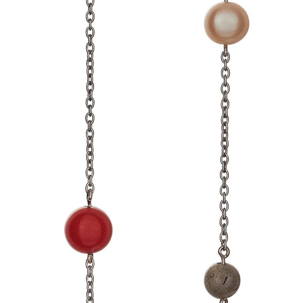 Sølv rhod. system-kæde rød/orange/grøn mix Sten