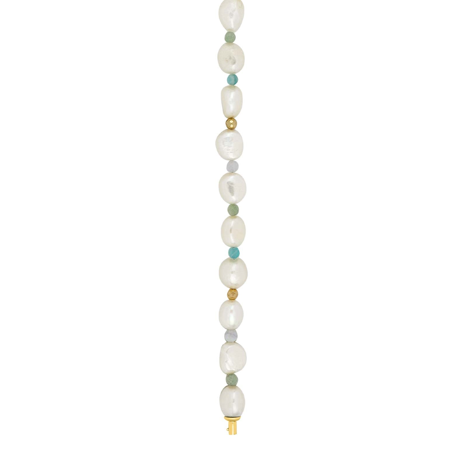Süßwasserperle, Aventurin, Amazonit, Chalzedon, Goldp. Hematite System-Kette
