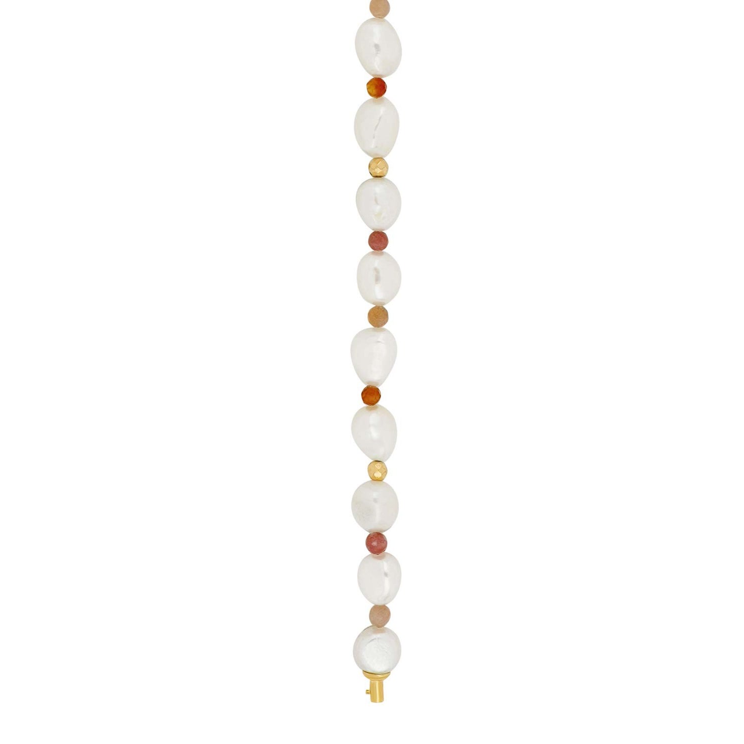 Süßwasserperle, Carnelian, Rhodocrosite, Moon stein, Goldp. Hematite System-Kette