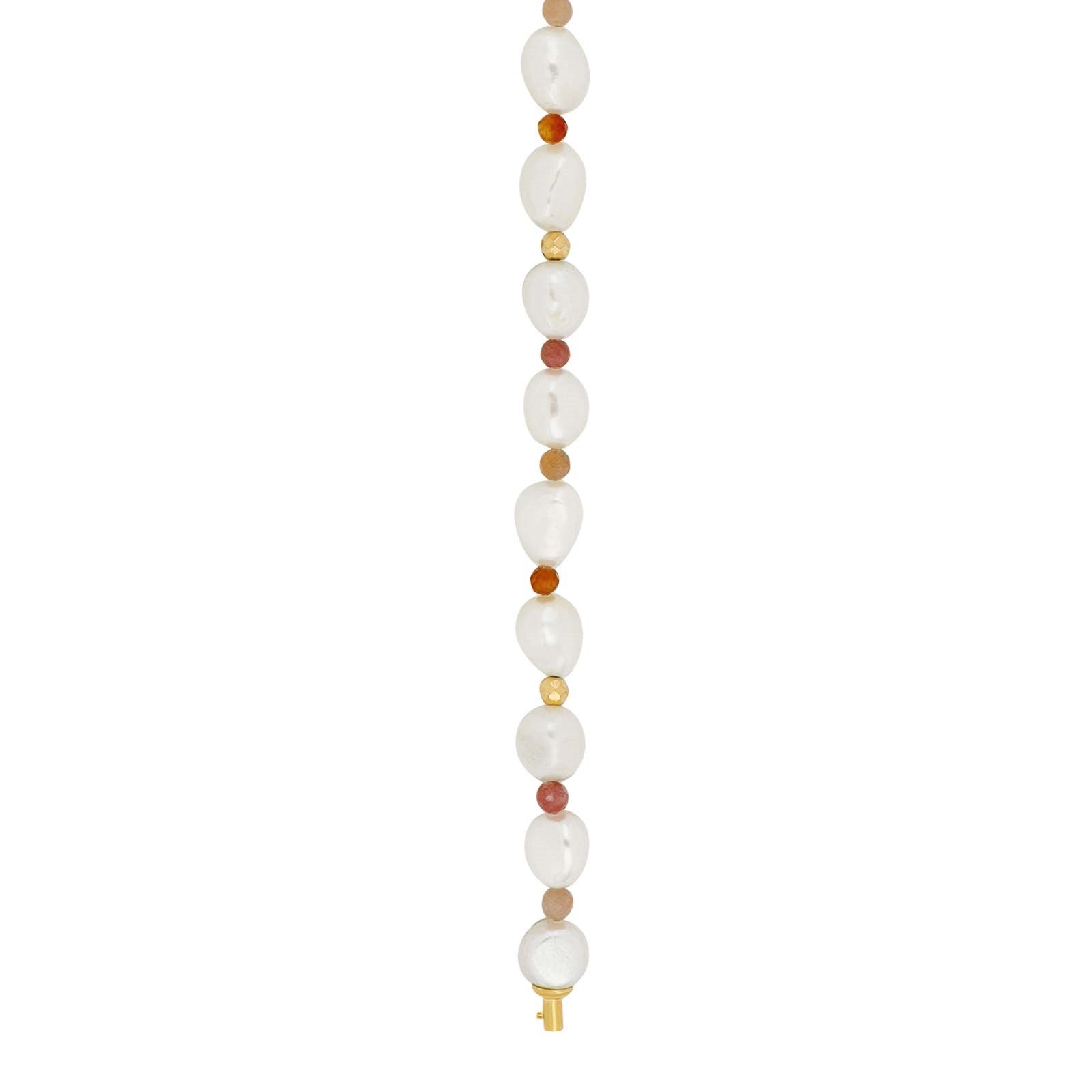 natural baroque pearl, carnelian, plated hematite, rhodocrosite, moon stone