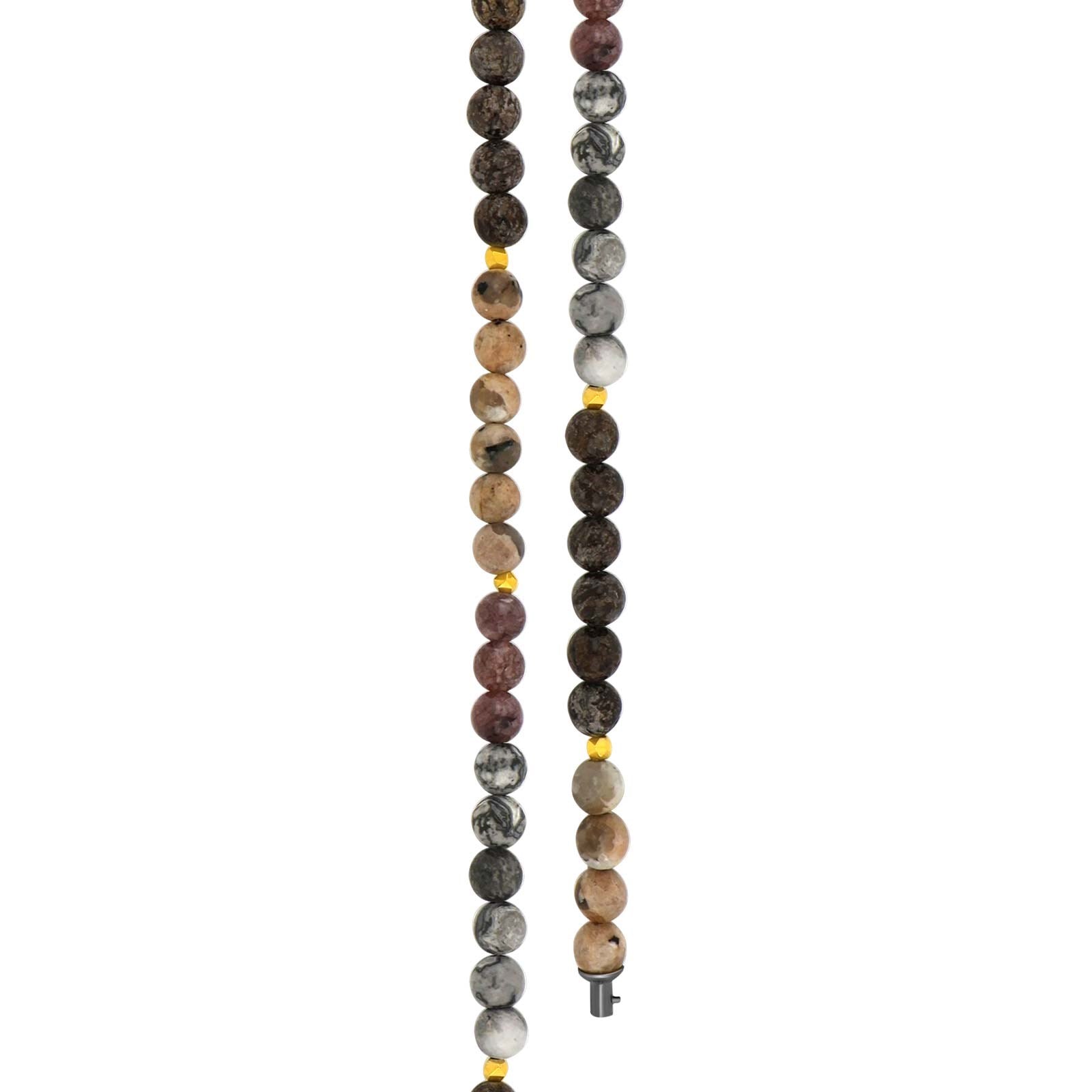 6mm dot jasper, brown snow flake jasper, sponge quartz, plated hematite
