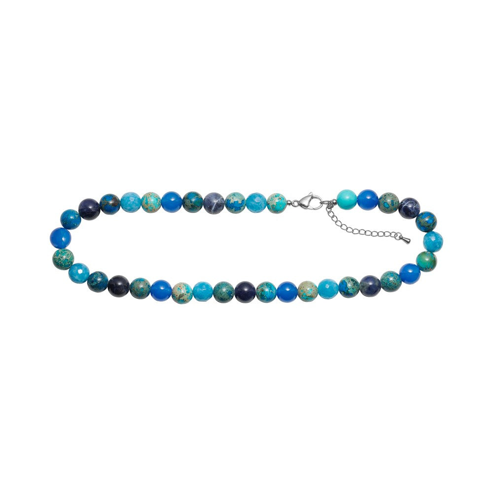 LapisLazuli, Schwammquarz, Blau Achat, Howlith System-Kette 10mm