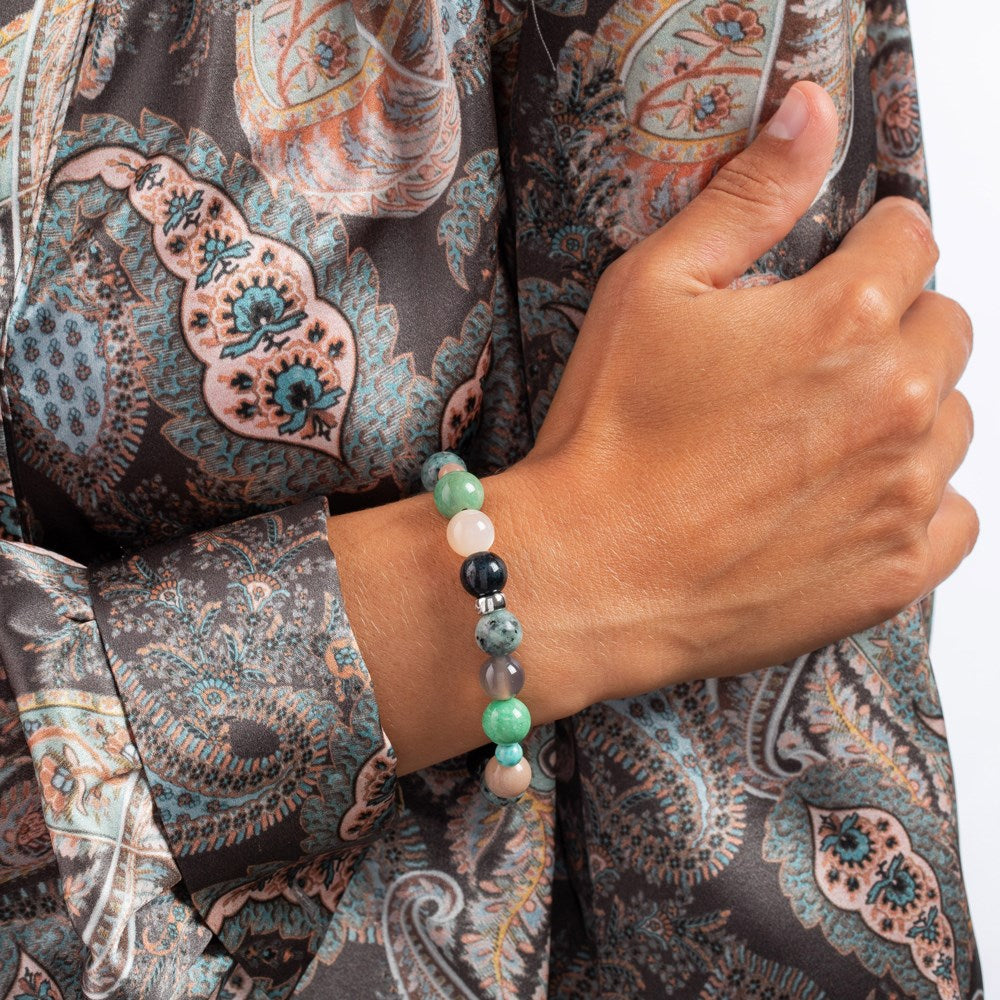 Sonnenstein, Grauer Achat, Tigerauge, Howlith, Jaspis, Labradorit, Schwammquarz Armband