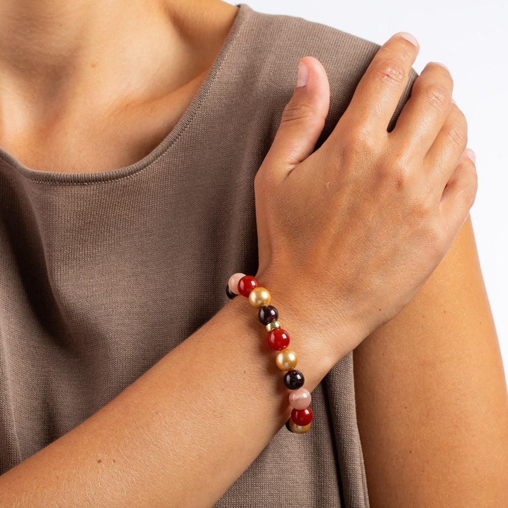 Sun stone, Carnelian, Garnet, MOP 12mm bracelet