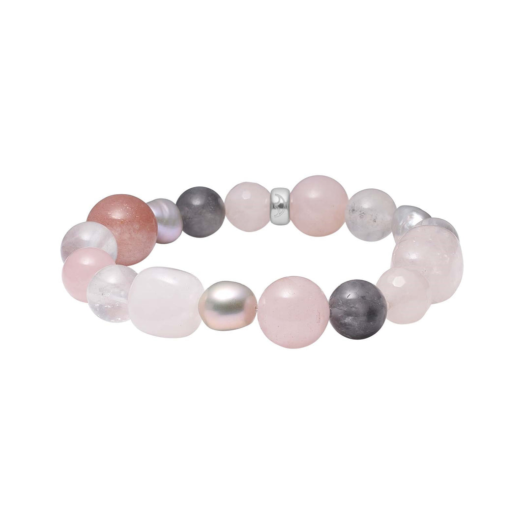 Rose quartz, gray cloudy quartz, sunstone, FWT. Armband