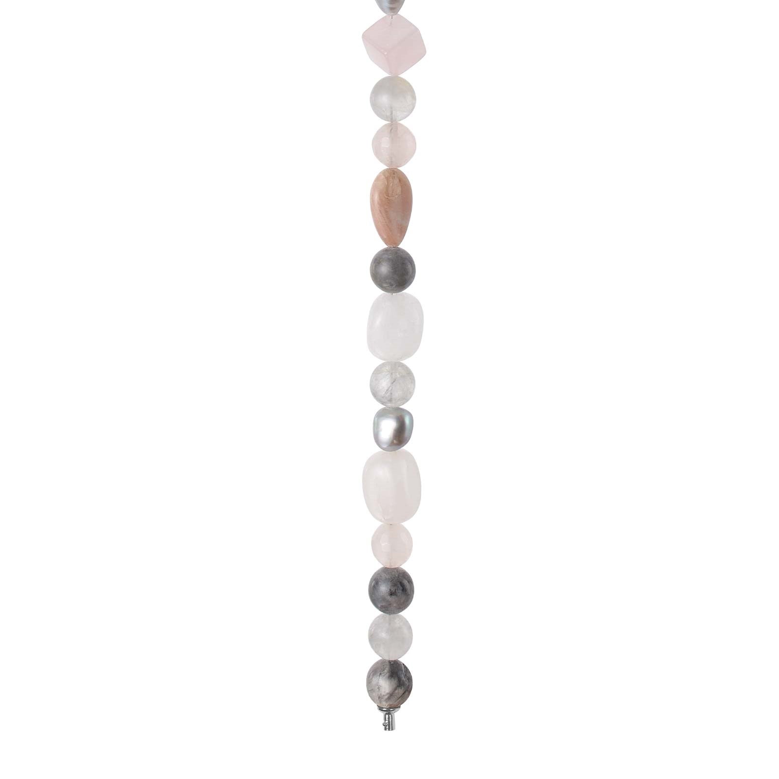 Rose quartz, grey claudy quartz, sun stone, pearl system-chain