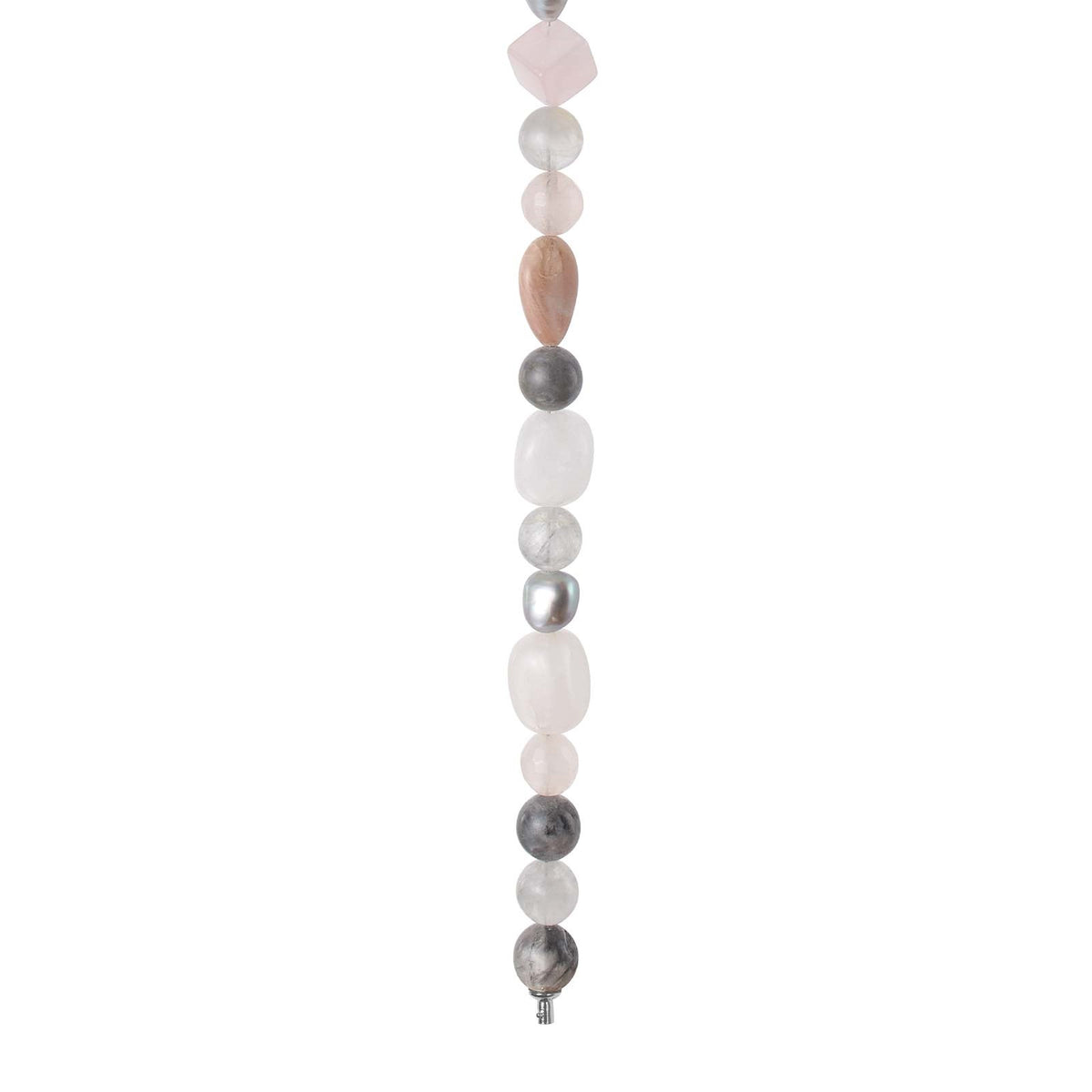 Rozenkwarts, grijs troebel kwarts, zonnesteen, fvkp. systeemketting