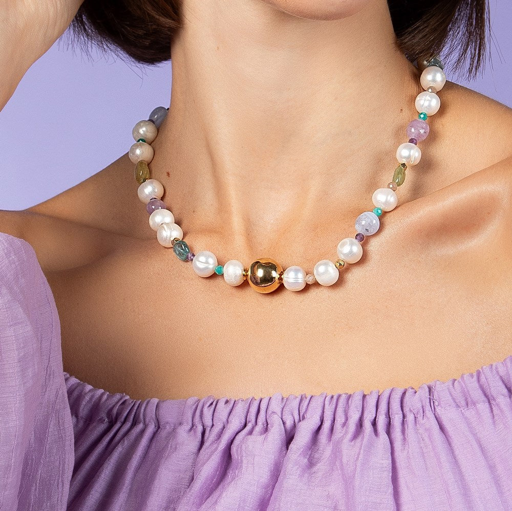 Apatit, Peridot, amethyst, amazonite, sunstone, FWP. Hämatit System-Kette