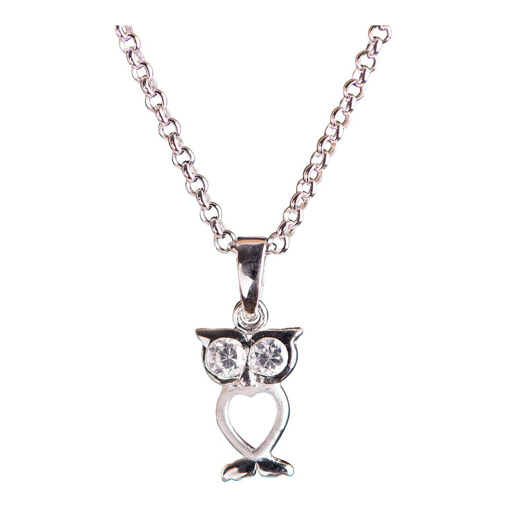 Rhodinierte Silber Halskette Eule mit Zirkonia