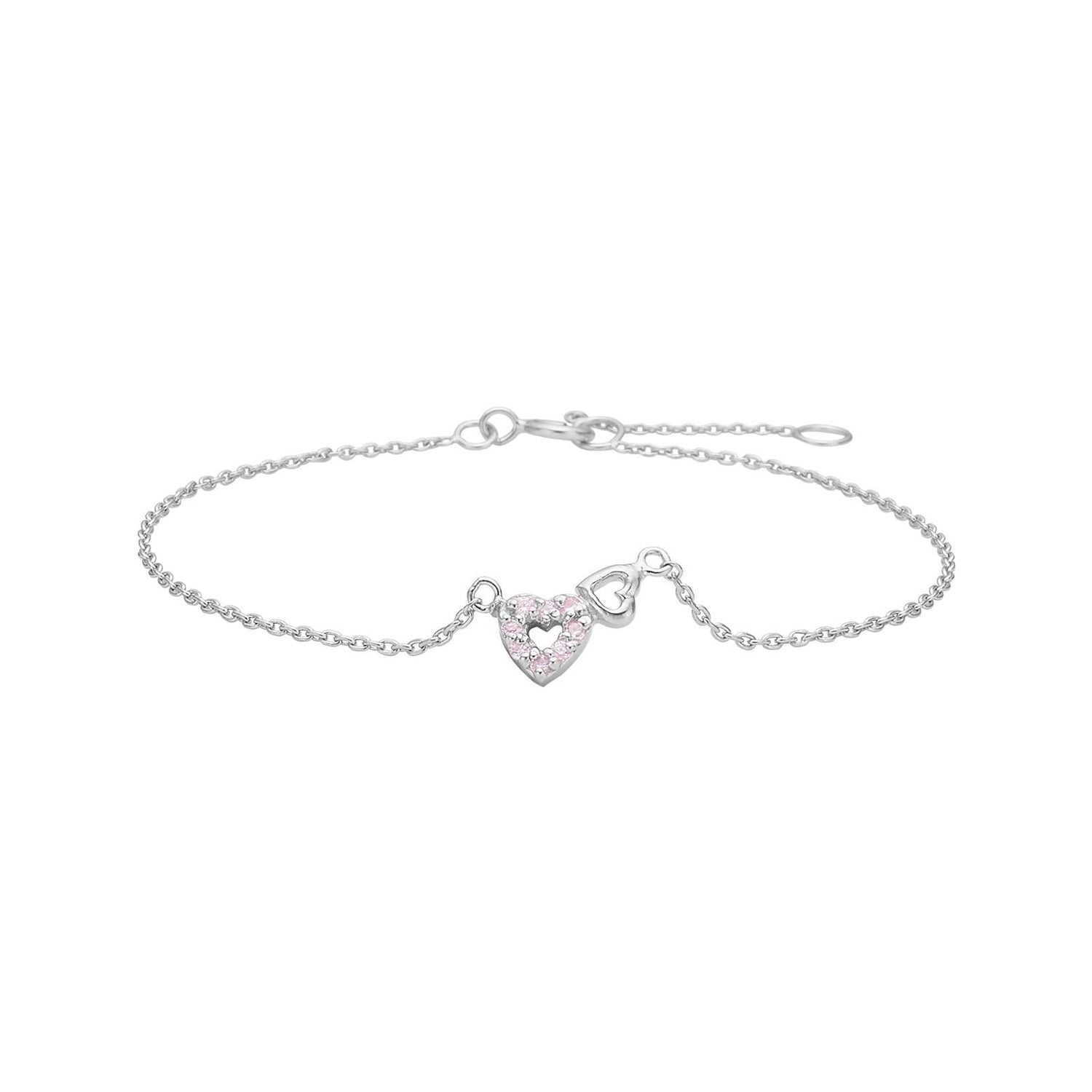 Rhod. Silber Armband Herz m. rosa cz