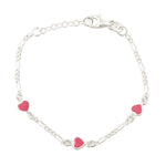 Rhod. Silberarmband m/3 Herzen m/rosa Emaille