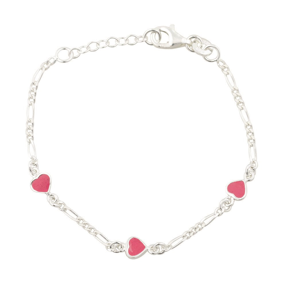 Rhod. Silberarmband m/3 Herzen m/rosa Emaille