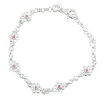 Rhod. Silberarmband m/6 Blumen m/rosa Emaille