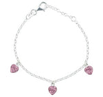 Rhod. Silberarmband m/3 Herzen m/rosa cz