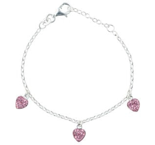 Rhod. Silberarmband m/3 Herzen m/rosa cz