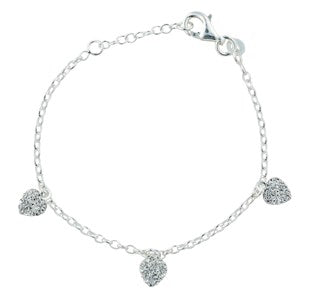 Rhod. Silberarmband m/3 Herzen m/cz