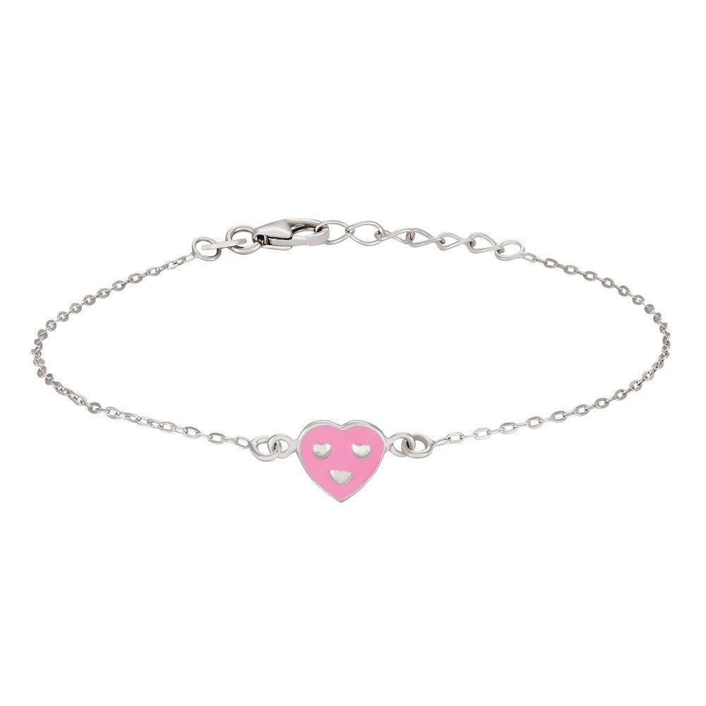 Rhodiniertes Silber Armband Herz mit Emaille 8mm