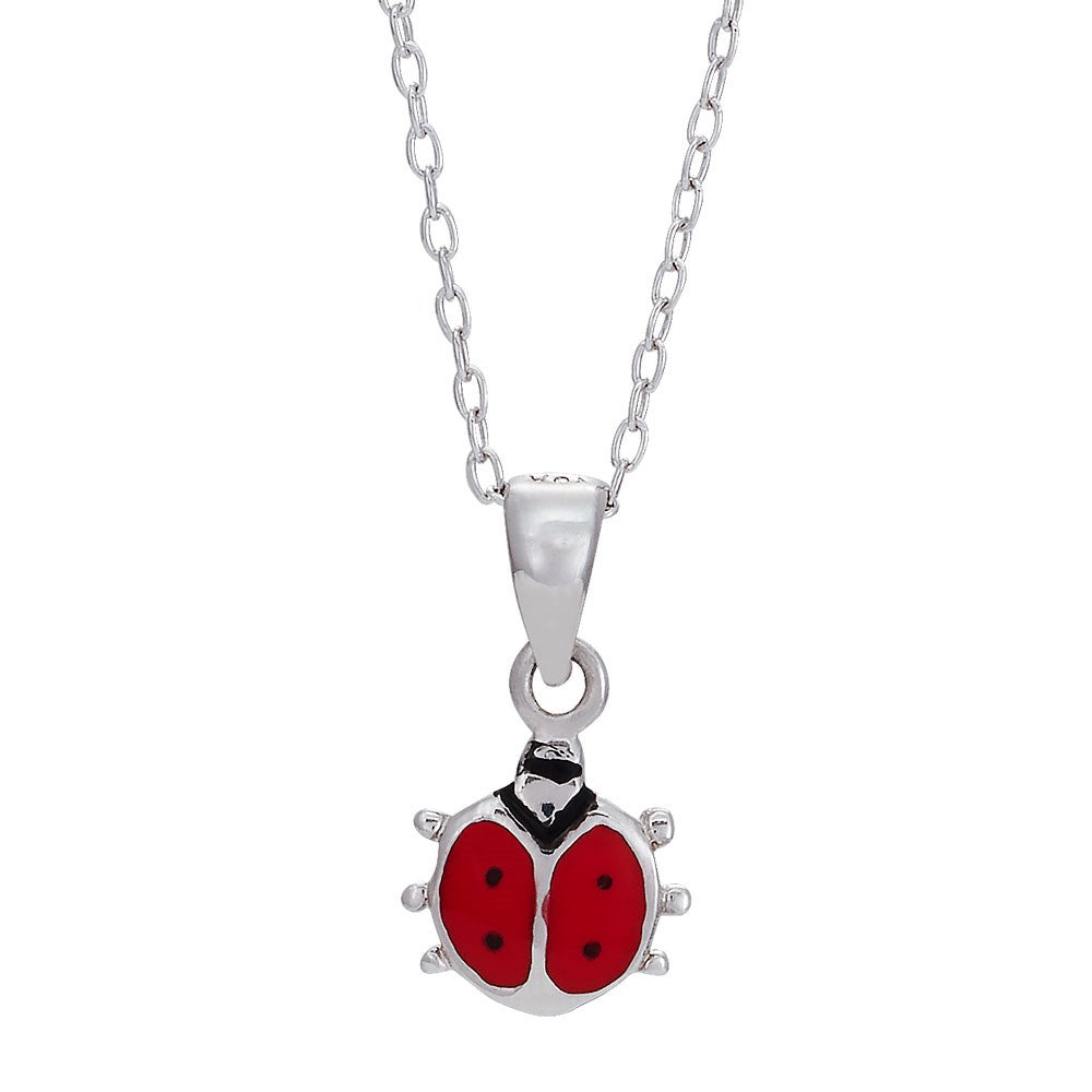 Rhod. silver necklace ladybird w/enamel