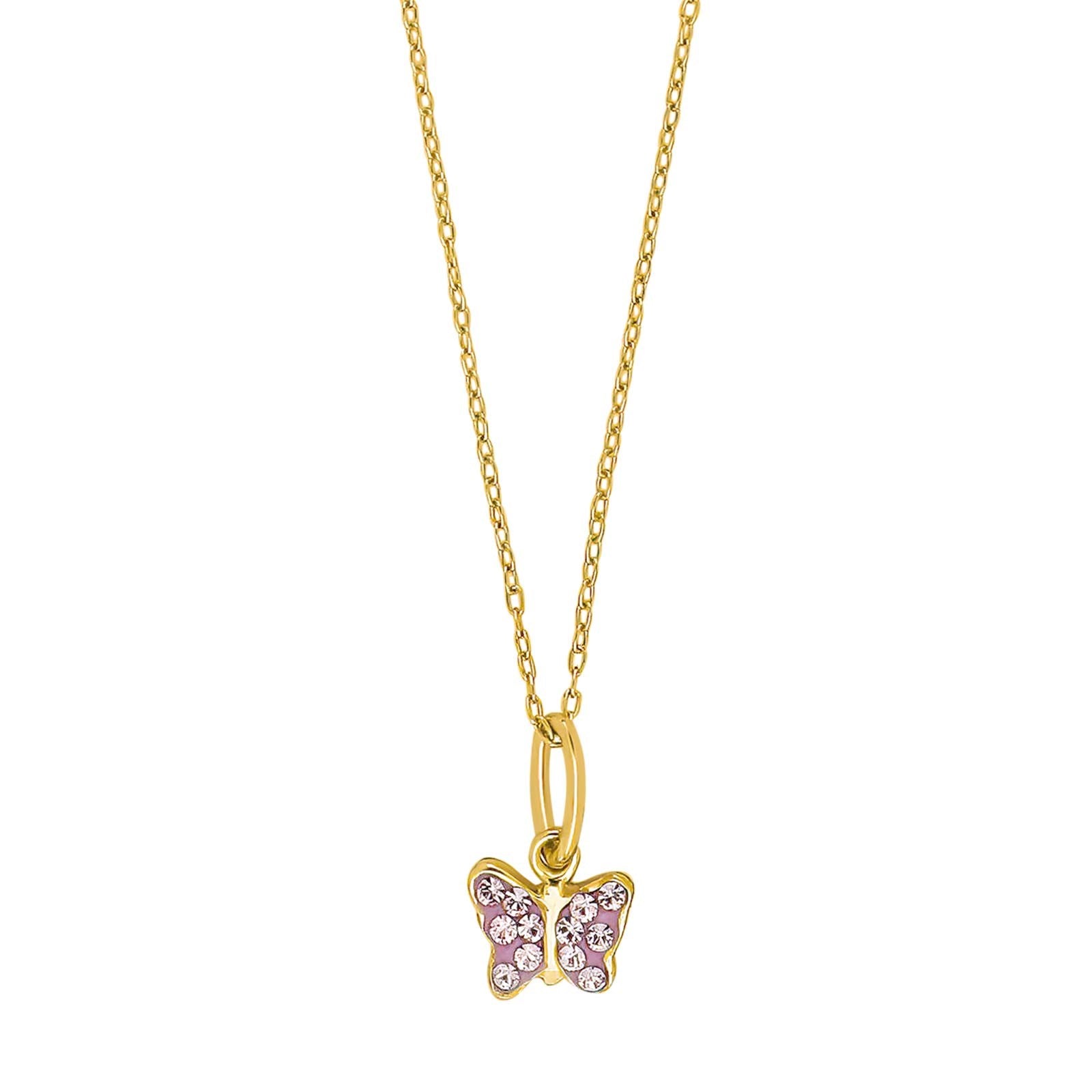 Verg. Silber Halskette Schmetterling m/rosa cz