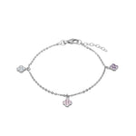 Rhodinierte Silber Armband Blume m. Weiß/Rosa/Lila cz