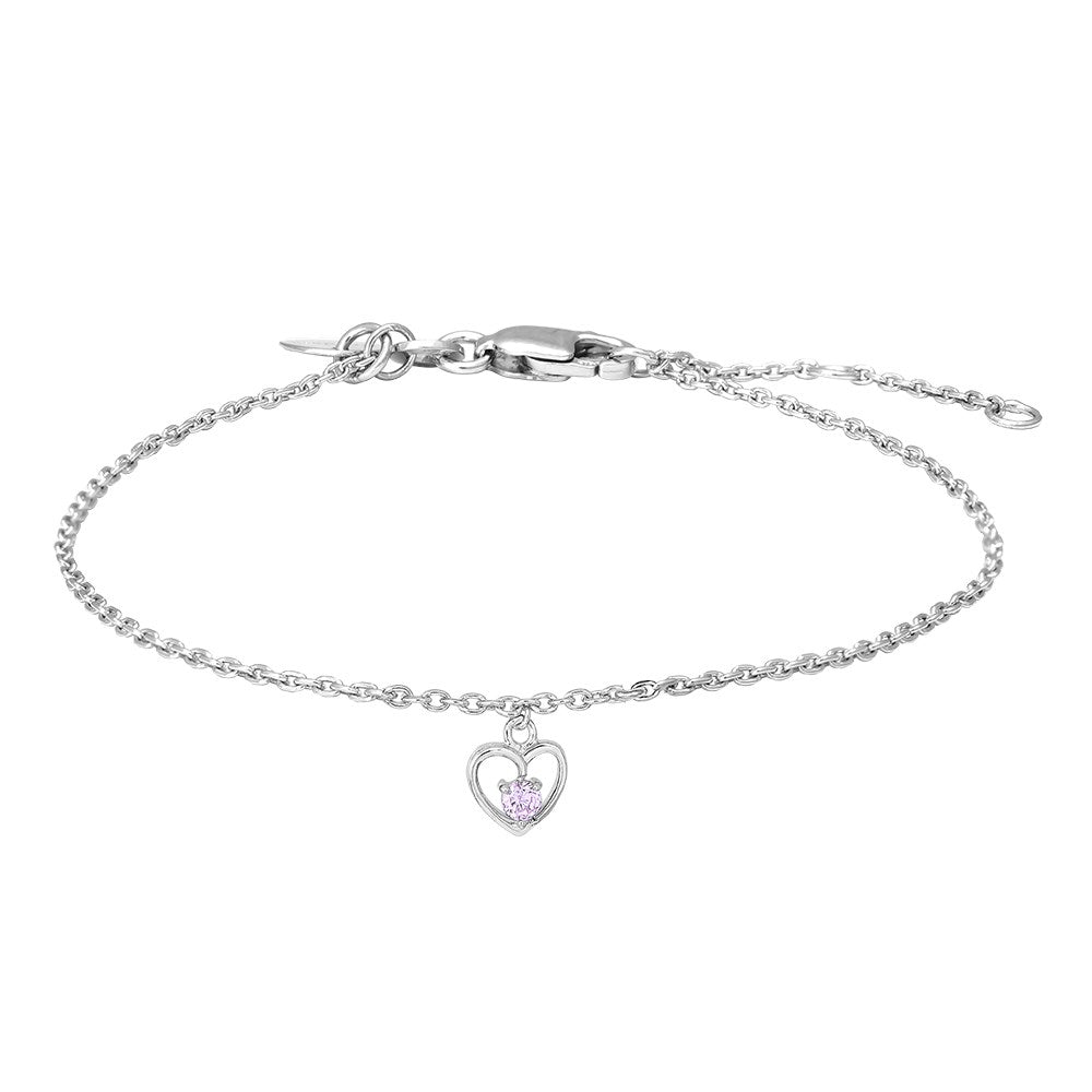 Rhod. Silberarmband Herz m/rosa cz