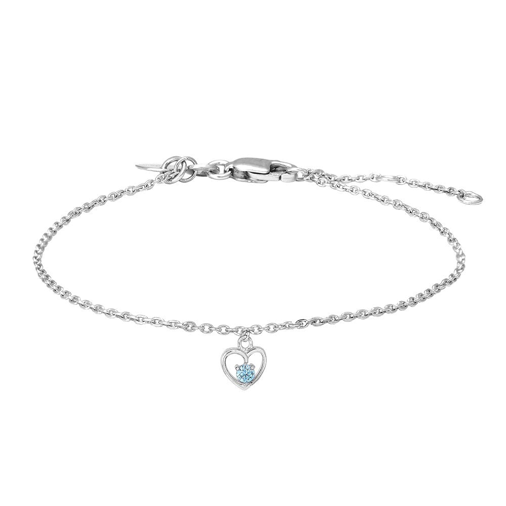 Rhod. Silberarmband Herz m/hellblau cz