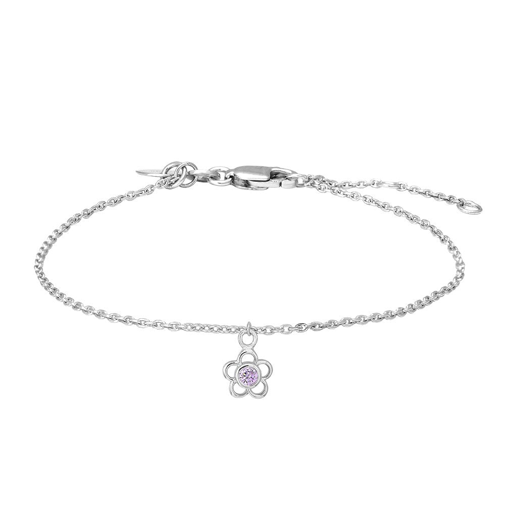 Rhod. Silberarmband Blume m/rosa cz