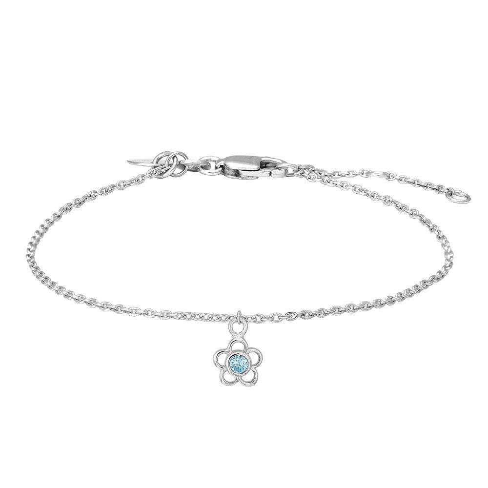 Rhod. Silberarmband Blume m/hellblau cz